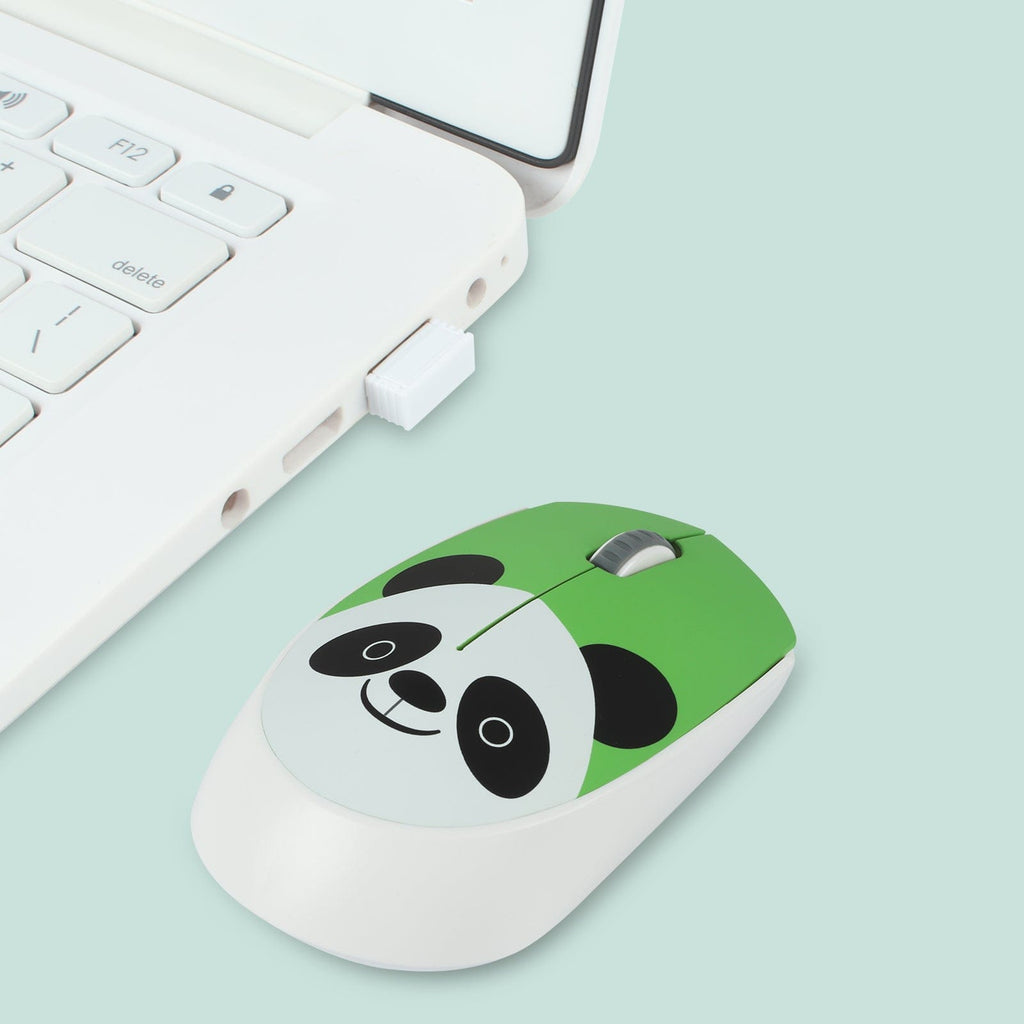 Side view of the Adorable Wireless Panda Face Computer Mouse, showcasing its compact design and 1200 DPI tracking for smooth usage.