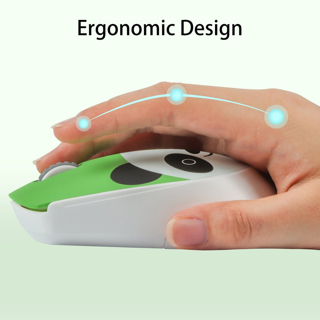 Adorable Wireless Panda Face Computer Mouse showing black and white panda design, 2.4GHz wireless connectivity, perfect for animal lovers.
