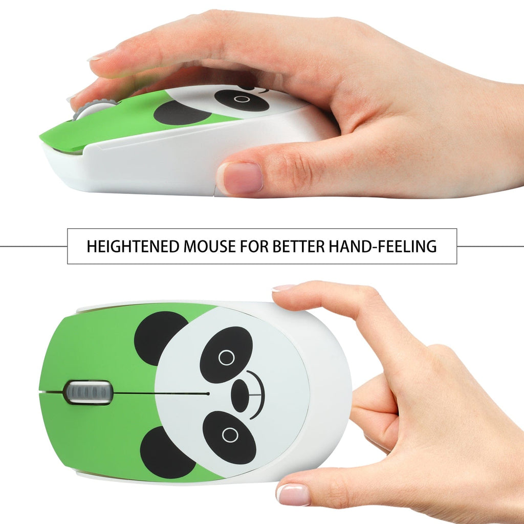 Adorable Wireless Panda Face Computer Mouse alongside an AA battery, highlighting its battery-powered feature.