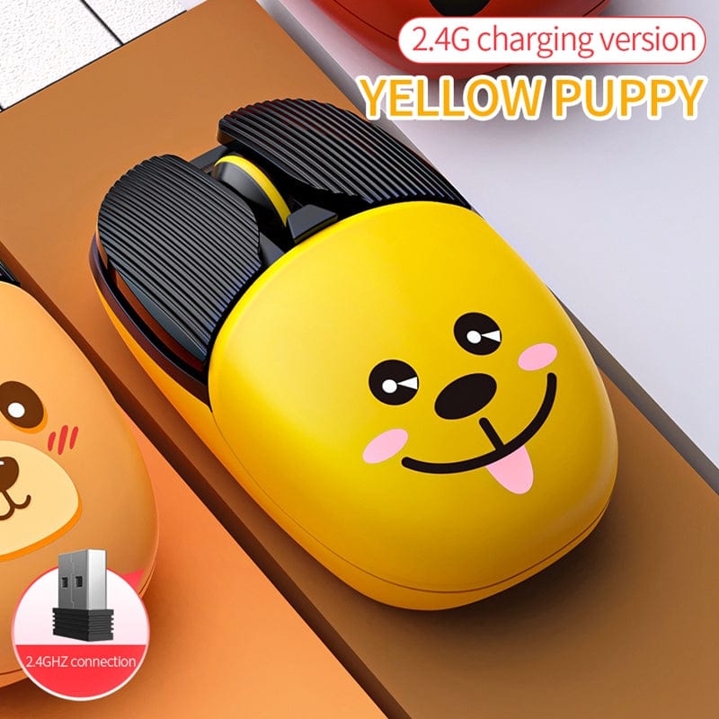 Cute Mini Wireless Puppy Computer Mouse in pink design, fully rechargeable with an ergonomic shape and adjustable DPI for comfortable use.