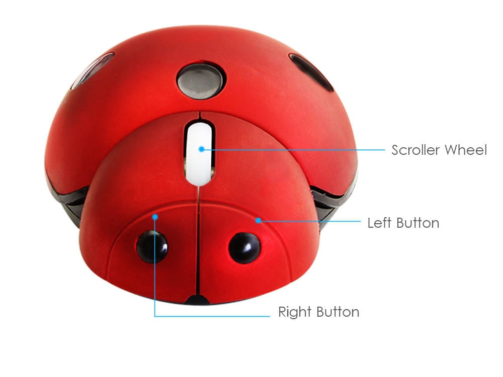 Cute Wireless Ladybird Computer Mouse with 1200 DPI - Perfect for adding a fun touch to your workspace, compatible with Windows, Mac, and Linux.