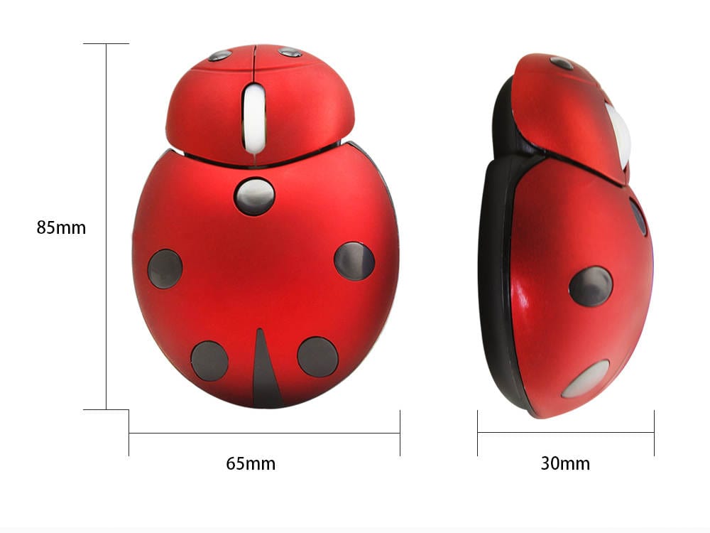 Cute Wireless Ladybird Computer Mouse with 1200 DPI, suitable for both left and right-handed users, includes 1 x AAA battery.