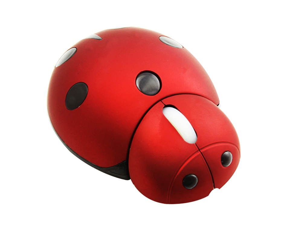 Close-up of the Cute Wireless Ladybird Computer Mouse with 1200 DPI, highlighting its mini size and 3 buttons, designed for comfort and convenience.