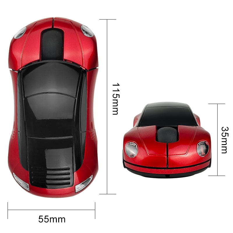 Wireless Sports Car Computer Mouse with 1000 DPI placed on a desk, ideal for comfortable and stylish computer use.