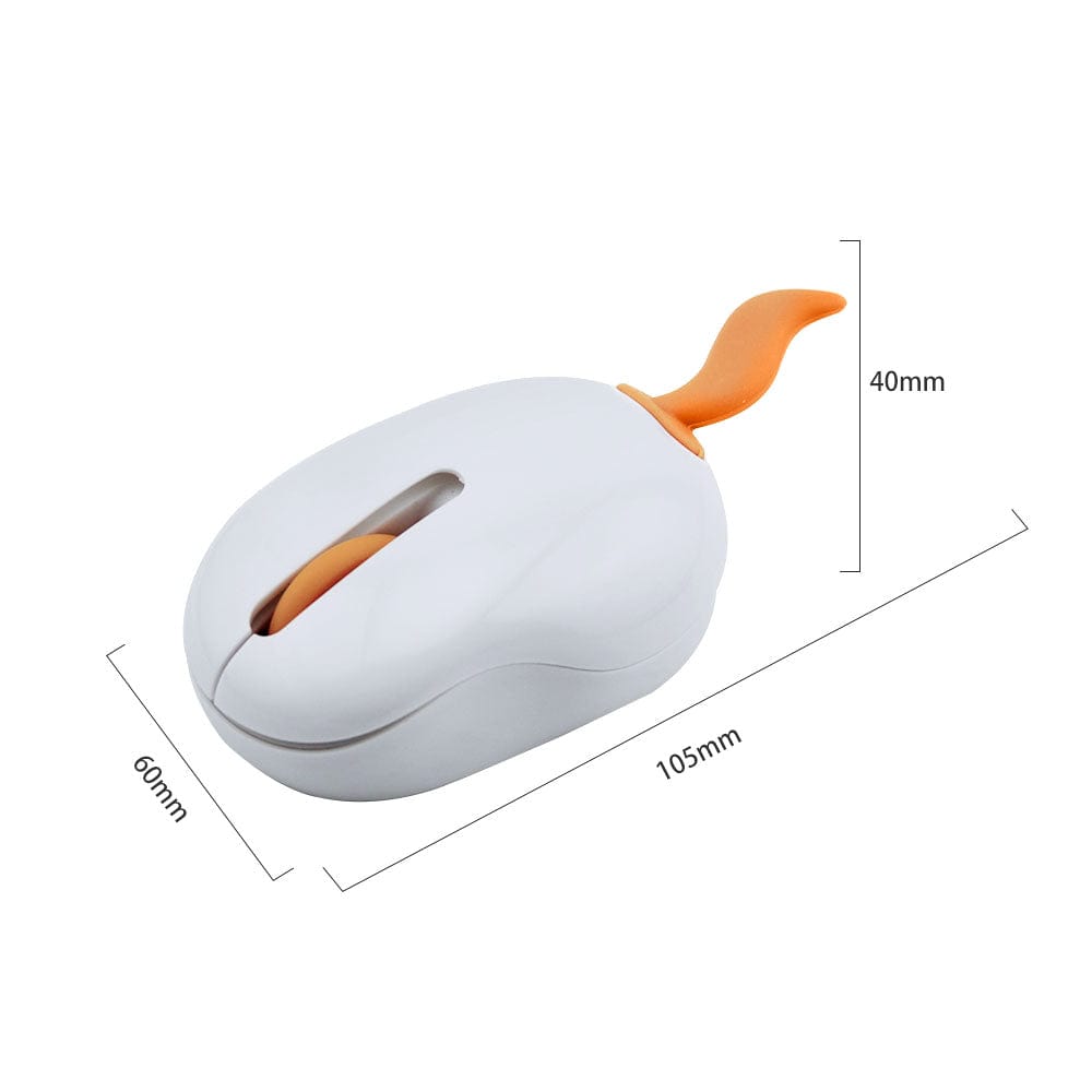 Fun Wireless Tail Computer Mouse with Curly Pig Tail on a desktop, showcasing its quirky design for Windows, Mac, and Linux users.