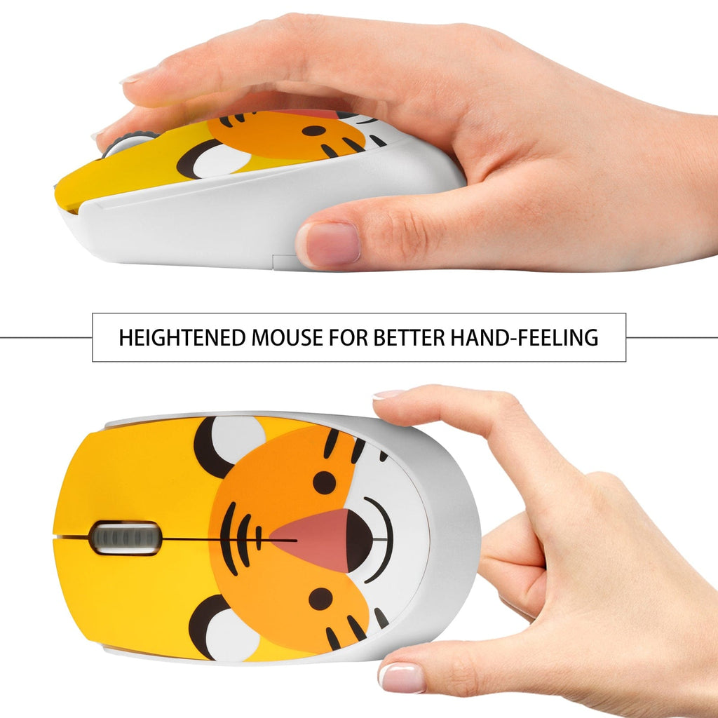 Cute Wireless Tiger Face Computer Mouse - 2.4GHz, Ergonomic Design, demonstrating the connection interface with USB dongle.