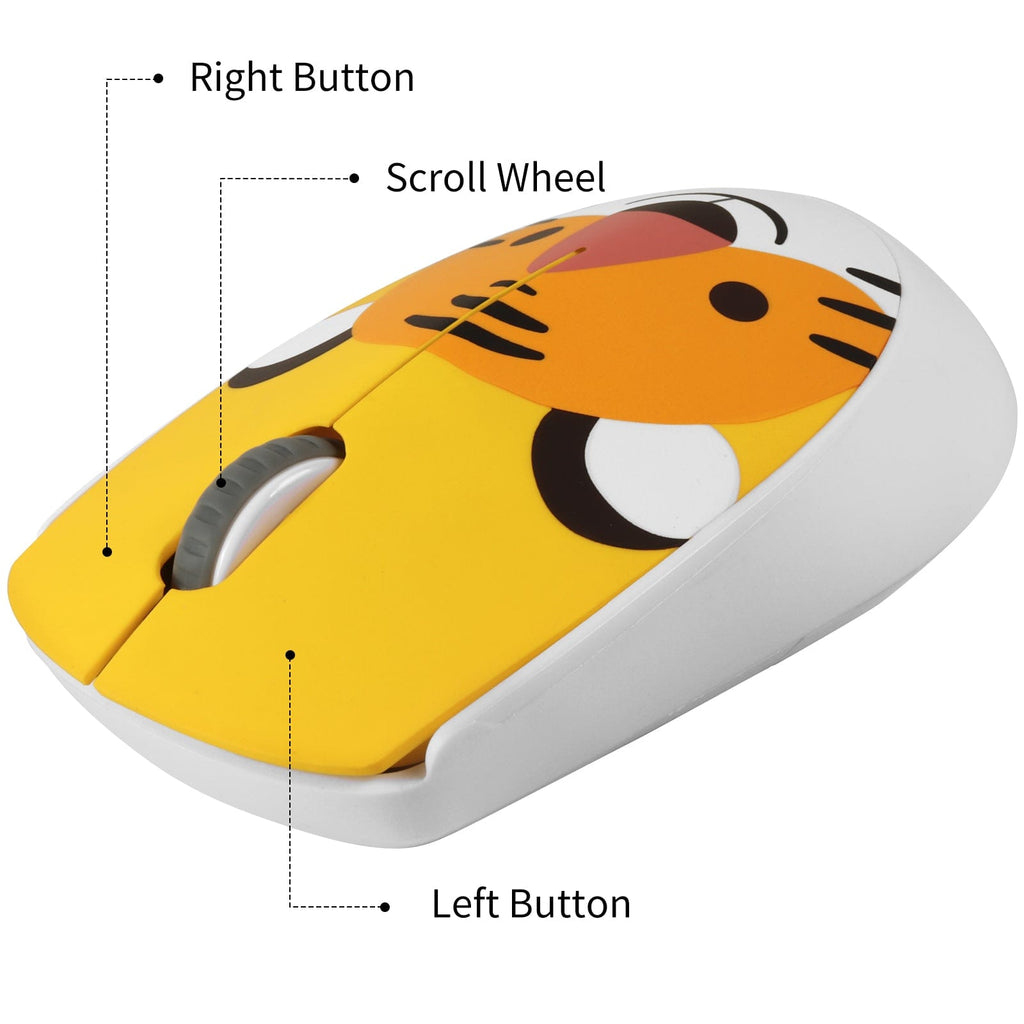 Cute Wireless Tiger Face Computer Mouse - 2.4GHz, Ergonomic Design, featuring a side view highlighting its ergonomic shape.