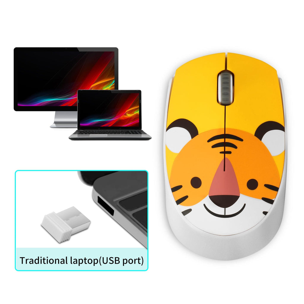 Cute Wireless Tiger Face Computer Mouse - 2.4GHz, Ergonomic Design, showing front view with a charming tiger face.
