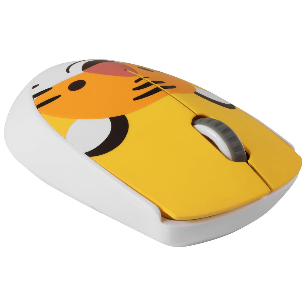 Cute Wireless Tiger Face Computer Mouse with a USB receiver, highlighting its compatibility with Windows, Mac, and Chromebook devices.